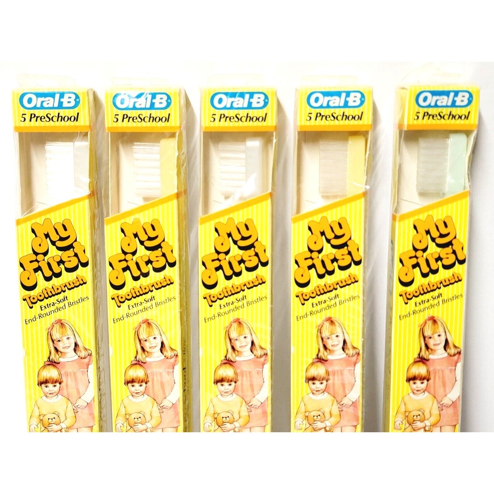 5 Oral-B My First Toothbrush Preschool Kids Multicolor 1986‎ Vintage NOS